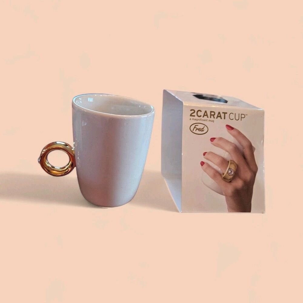 Fred 2 Carat Ceramic Mug White Gold with Swarovski Crystal Ring Handle Novelty